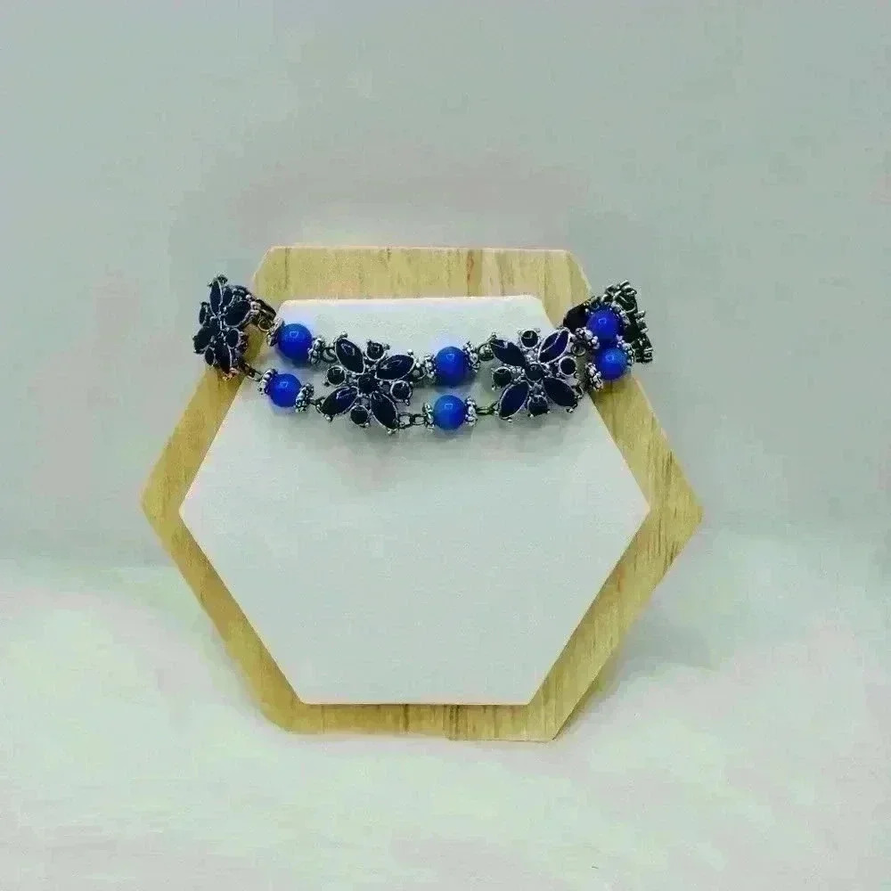 Blue Floral Statement Piece Bracelet